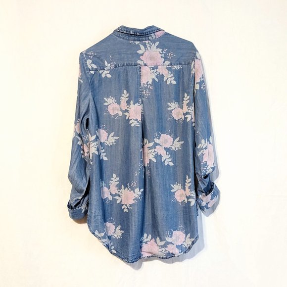 STANDARD GRACE Women's floral denim button-up shirt, adjustable sleeves, MEDIUM - Picture 8 of 16